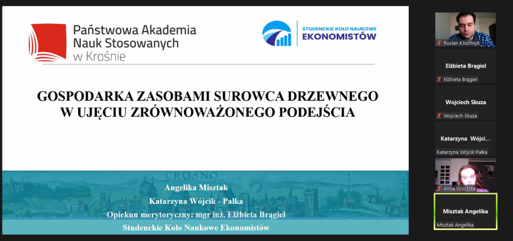 Zrzut ekranu z prezentacją, slajd tytułowy, w okienkach z boku uczestnicy