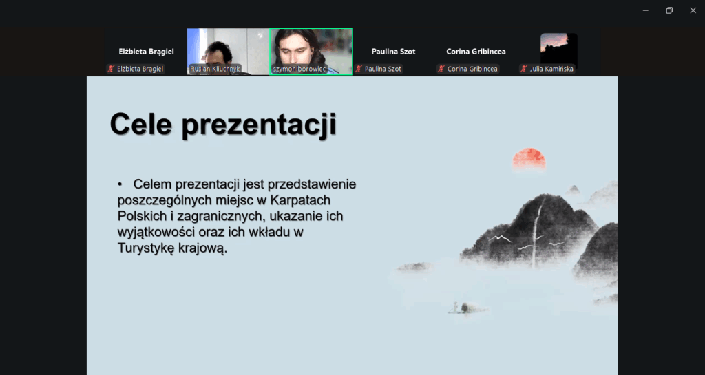 zrzuty ekranu z wystąpieniami poszczególnych studentów z koła.