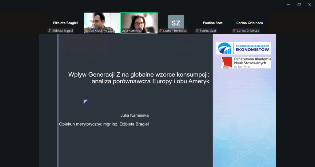 zrzuty ekranu z wystąpieniami poszczególnych studentów z koła.