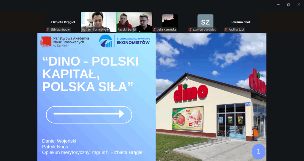 zrzuty ekranu z wystąpieniami poszczególnych studentów z koła.