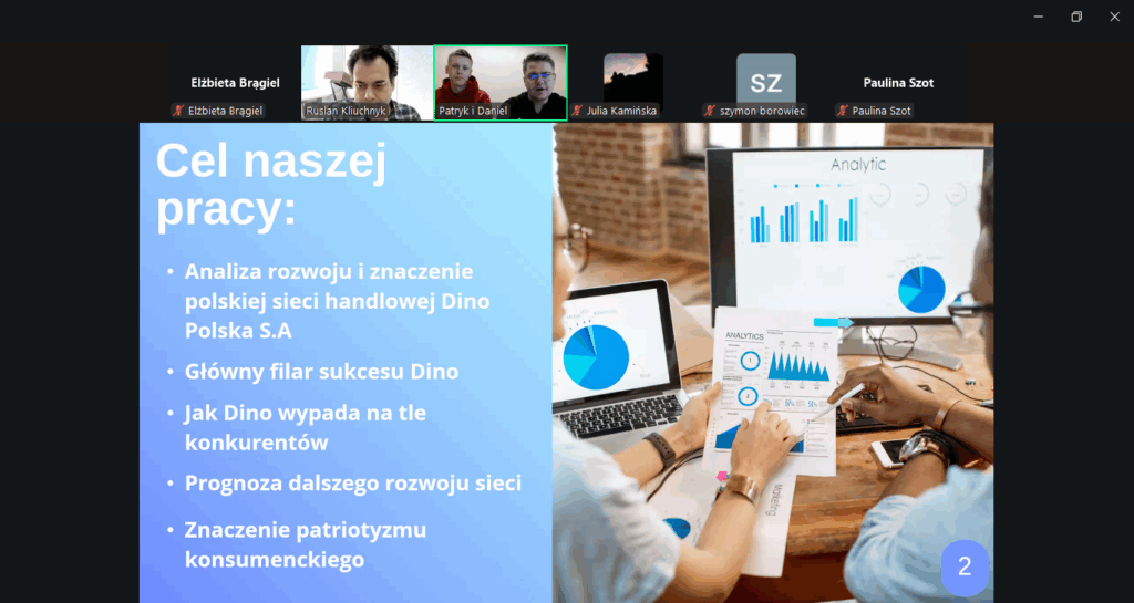 zrzuty ekranu z wystąpieniami poszczególnych studentów z koła.