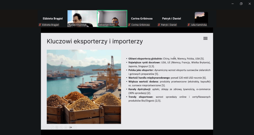 zrzuty ekranu z wystąpieniami poszczególnych studentów z koła.