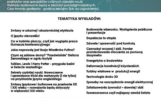 Dobre kierunki na przyszłość – wykłady otwarte dla uczniów szkół ponadgimnazjalnych w roku akademickim 2019/2020