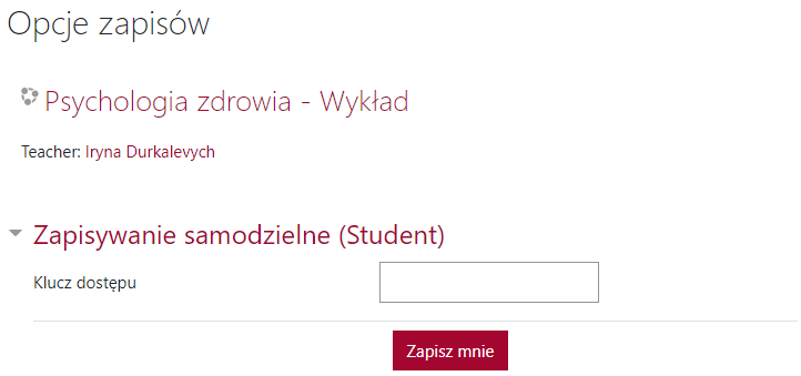 Formularz z hasłem dostępu do kursu 