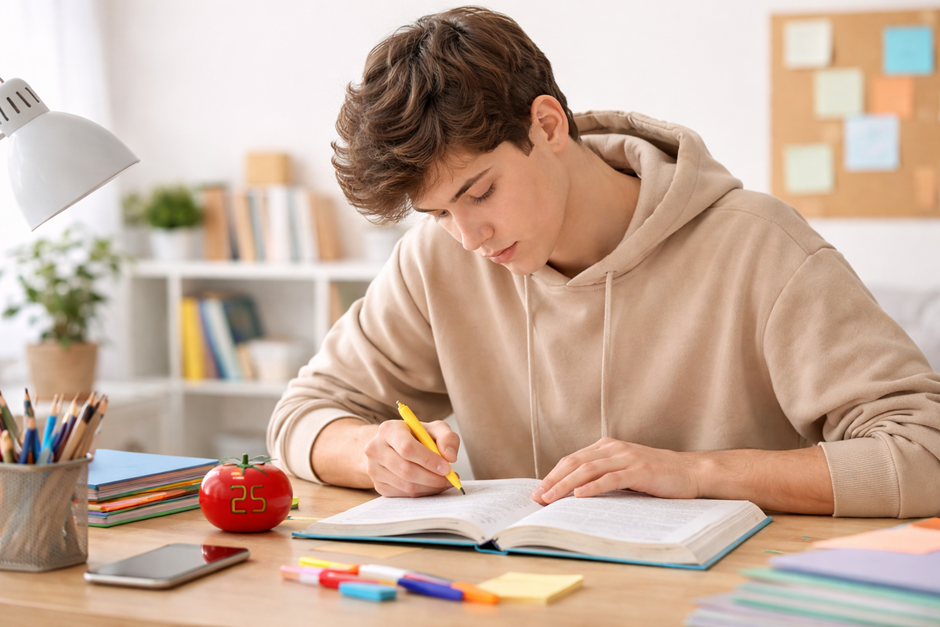 student robiący notatki